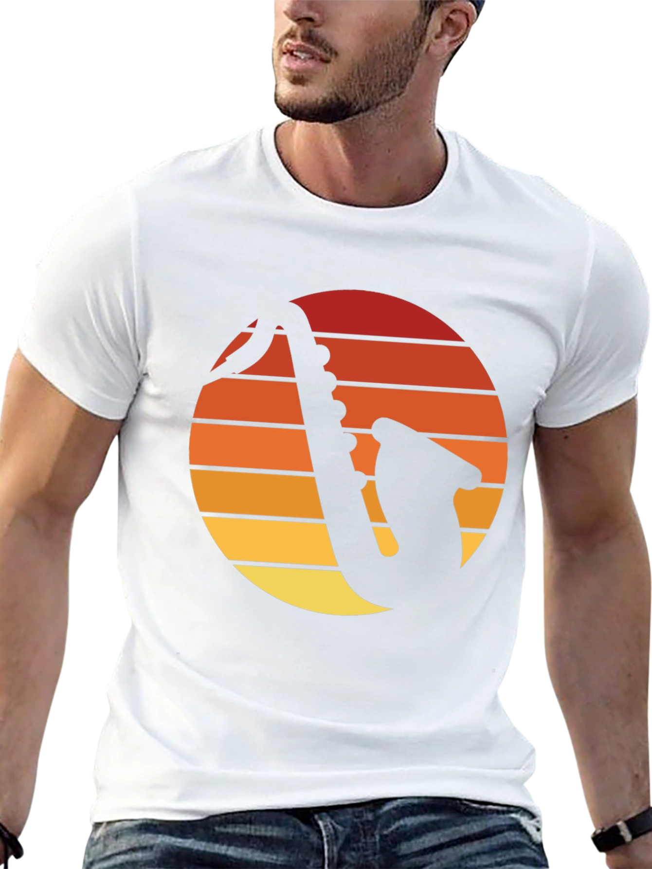 Retro Saxophone Sunset Graphic Tee - Black