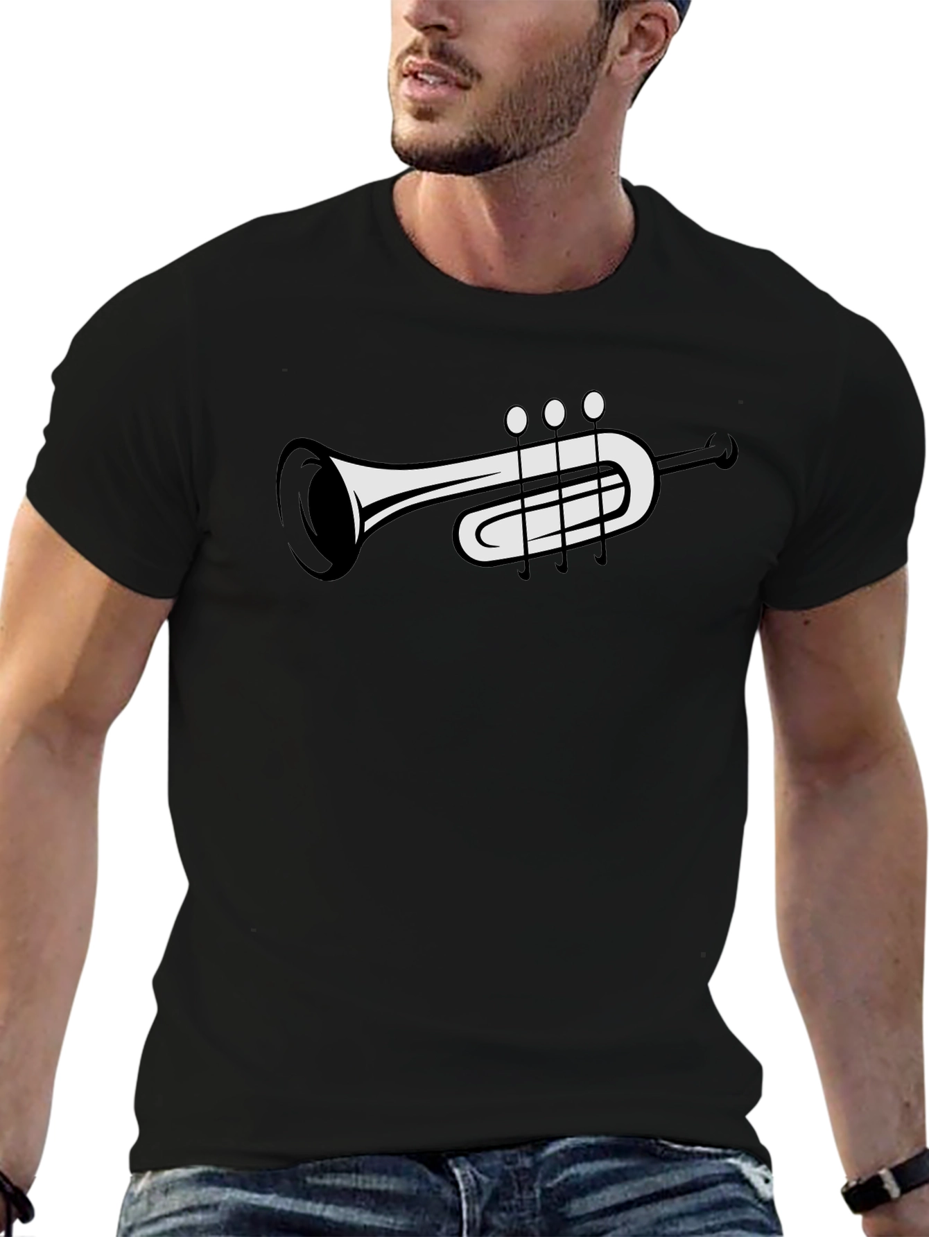 Musical Trumpet Graphic Tee - Black Casual T-Shirt