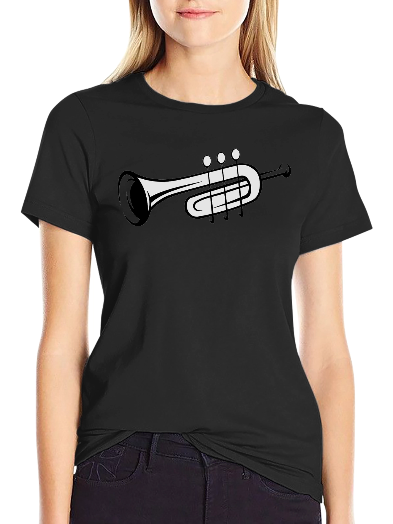 Musical Trumpet Graphic Tee - Black Casual T-Shirt