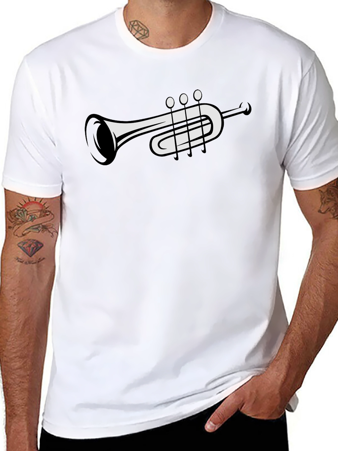 Musical Trumpet Graphic Tee - Black Casual T-Shirt