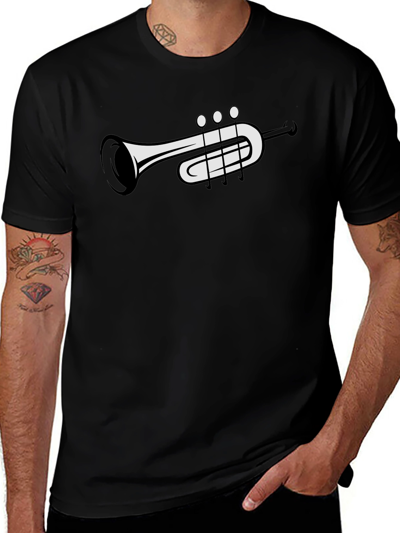 Musical Trumpet Graphic Tee - Black Casual T-Shirt