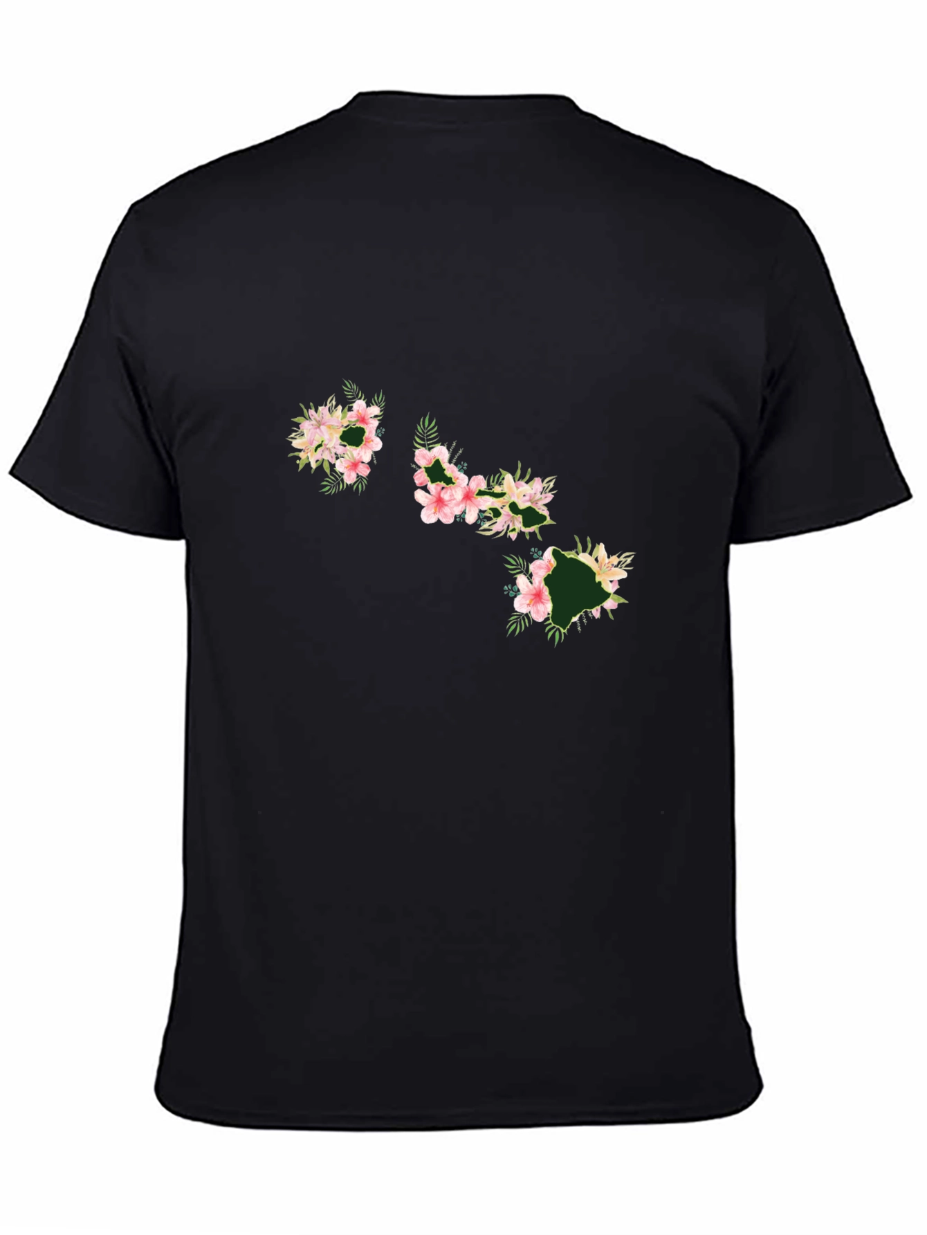 Floral Hawaii Islands Black T-Shirt