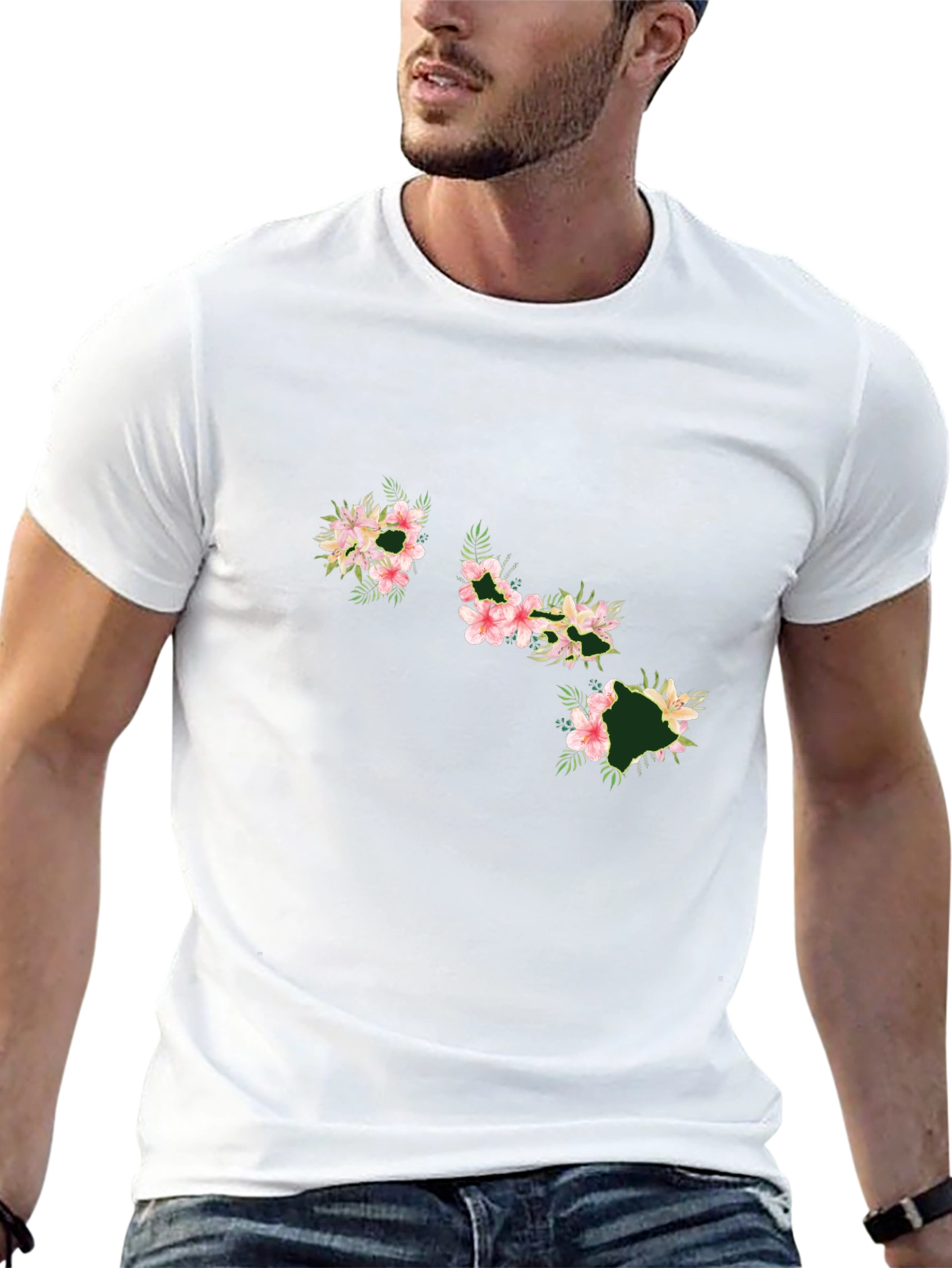 Floral Hawaii Islands Black T-Shirt
