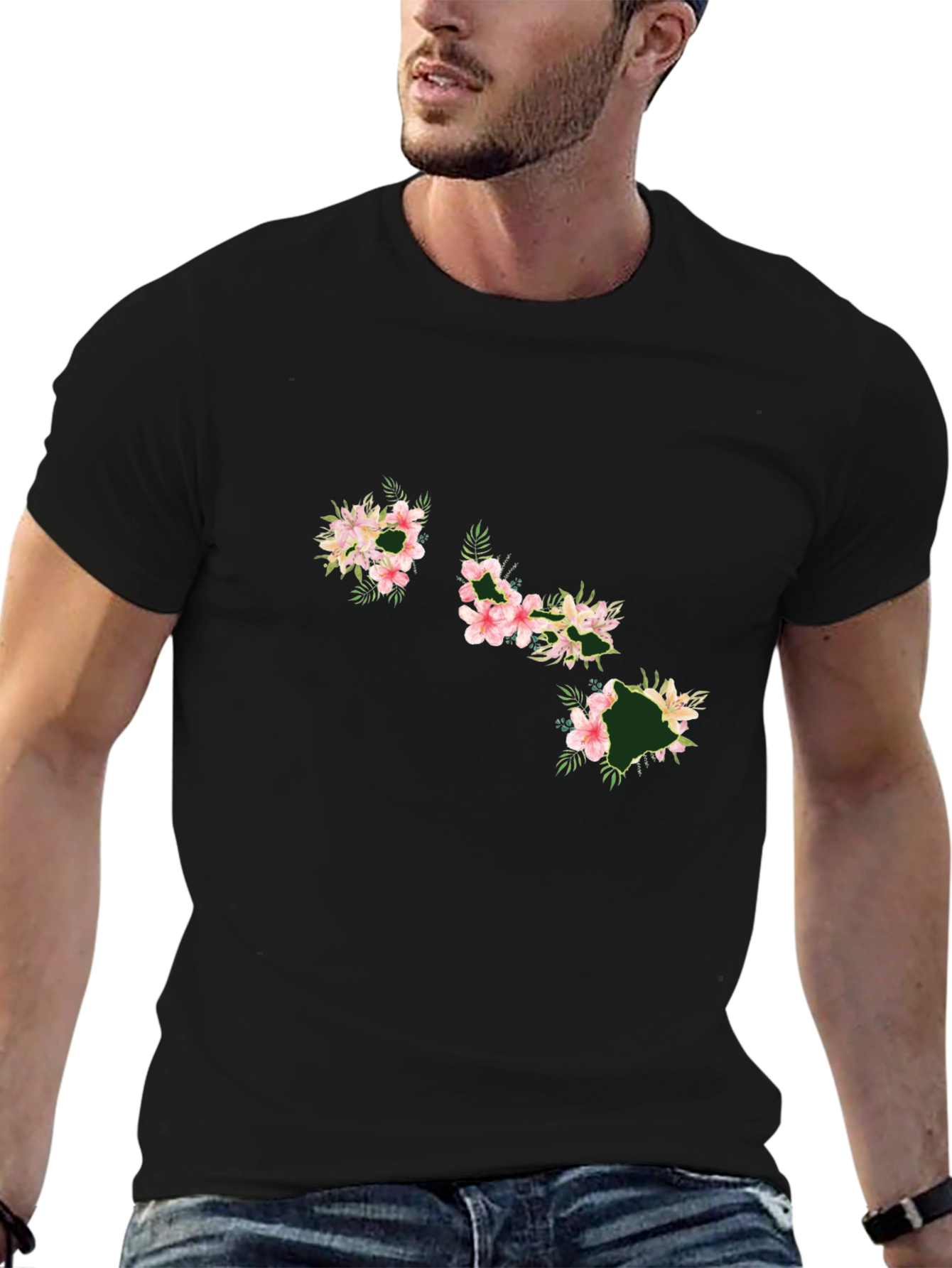 Floral Hawaii Islands Black T-Shirt