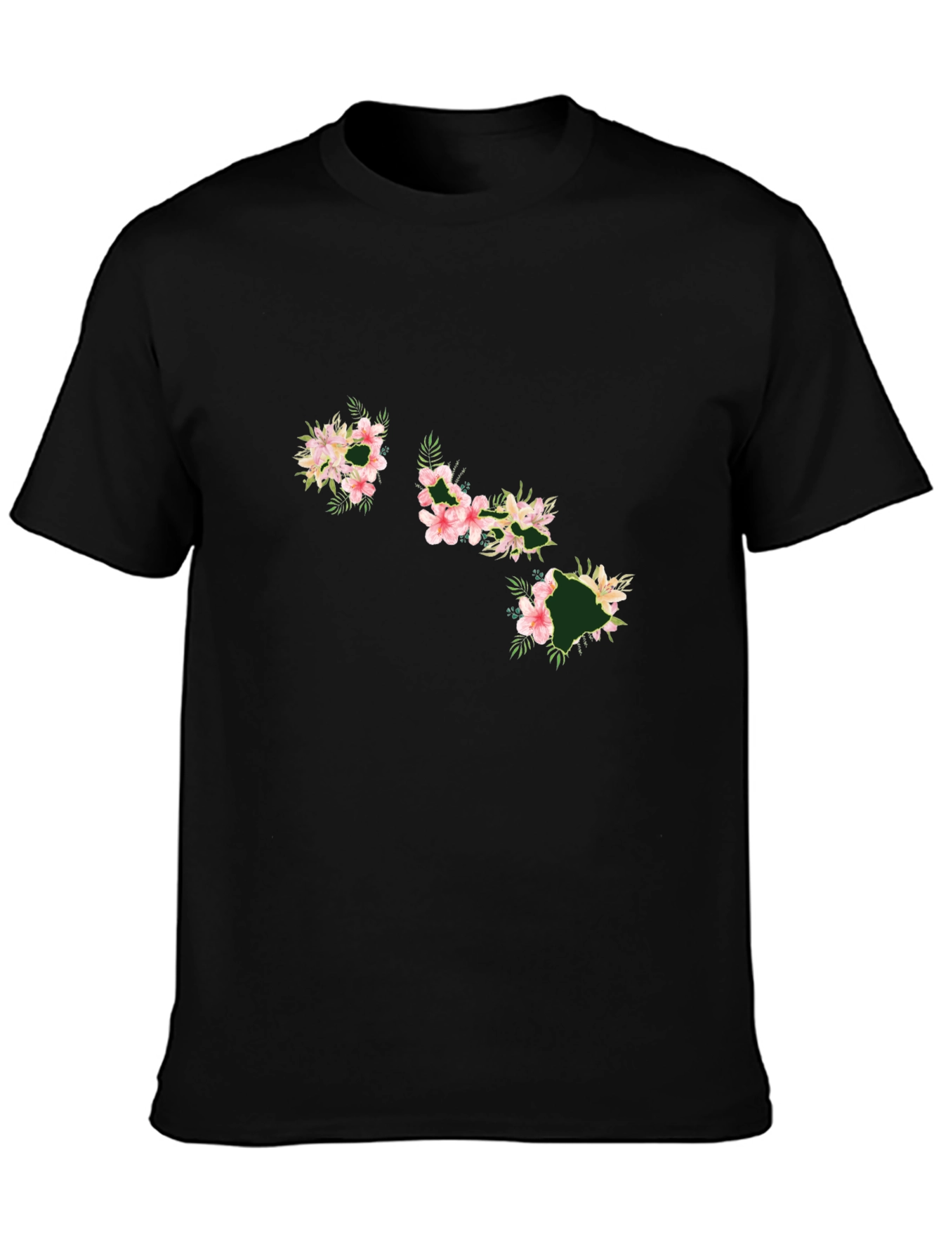 Floral Hawaii Islands Black T-Shirt