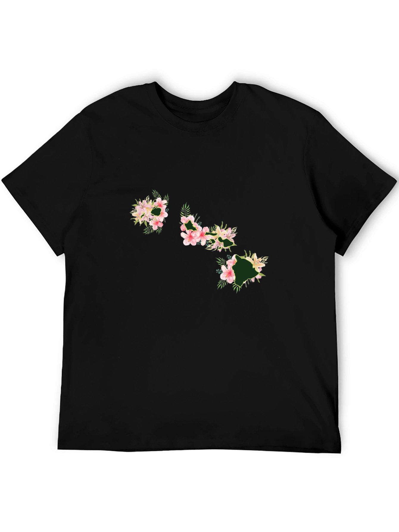 Floral Hawaii Islands Black T-Shirt