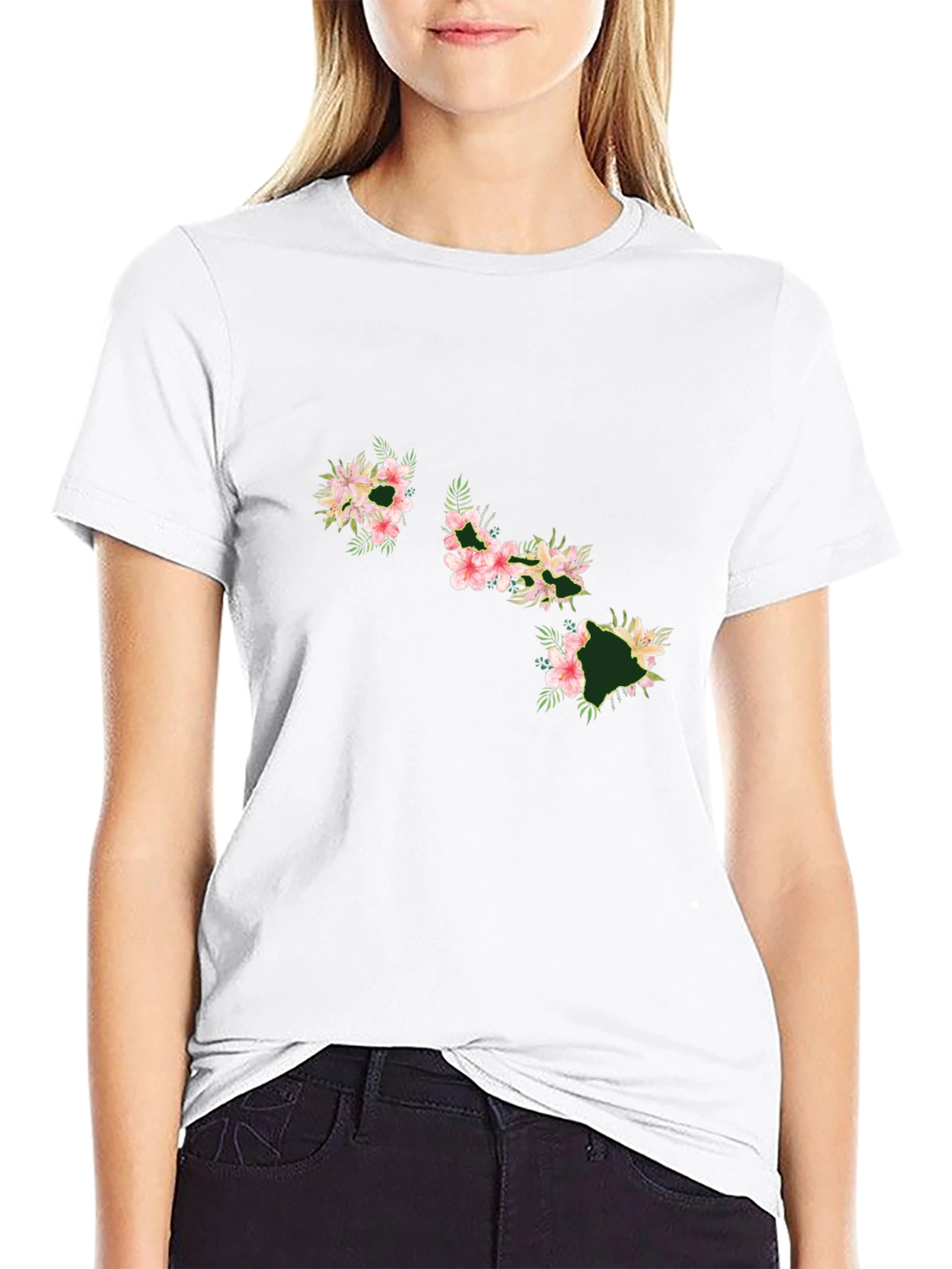 Floral Hawaii Islands Black T-Shirt