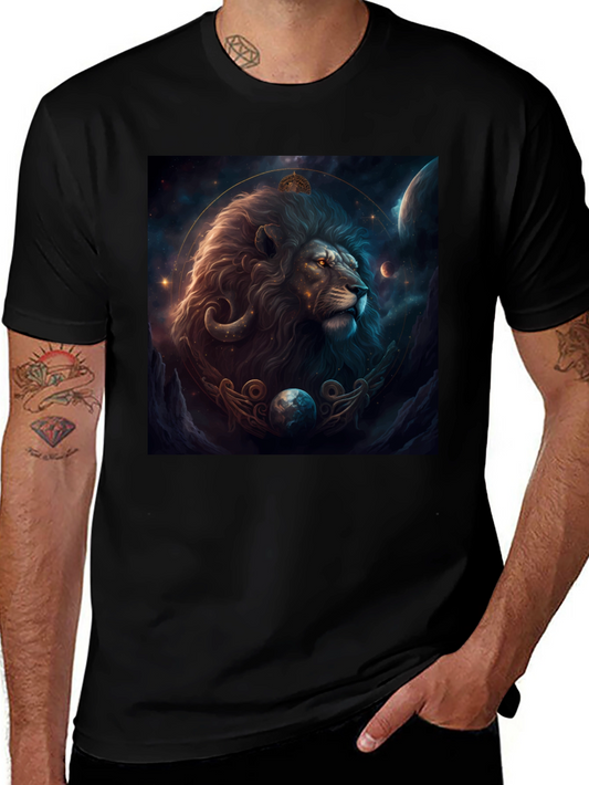 Lion Zodiac Graphic Tee - Stylish Black T-Shirt