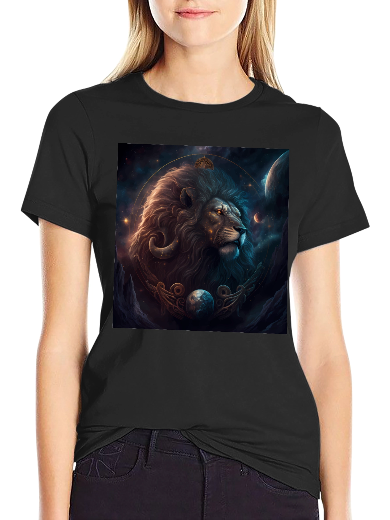 Lion Zodiac Graphic Tee - Stylish Black T-Shirt