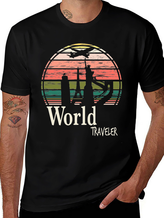 World Traveler Graphic Tee - Black Cotton T-Shirt