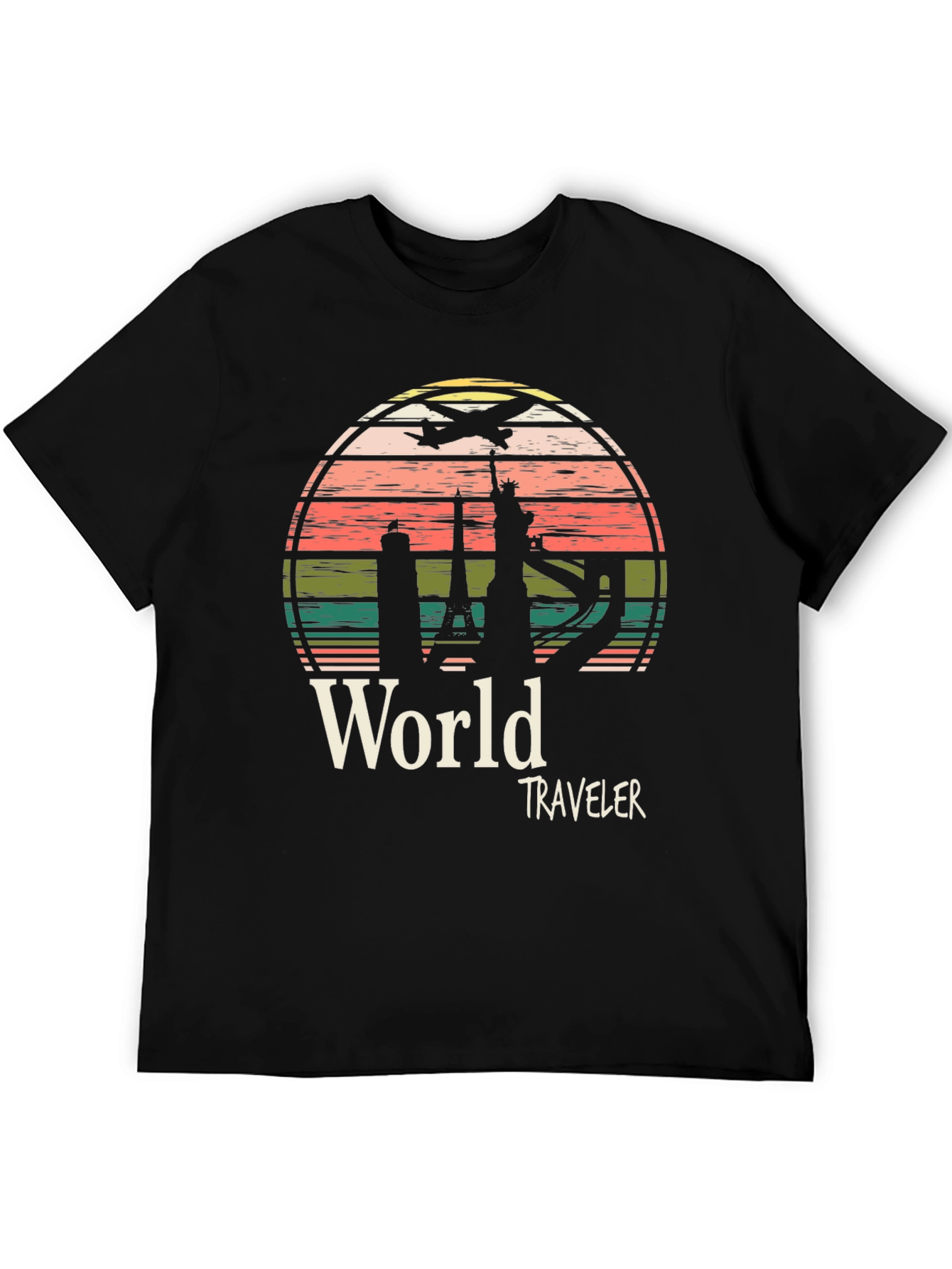 World Traveler Graphic Tee - Black Cotton T-Shirt