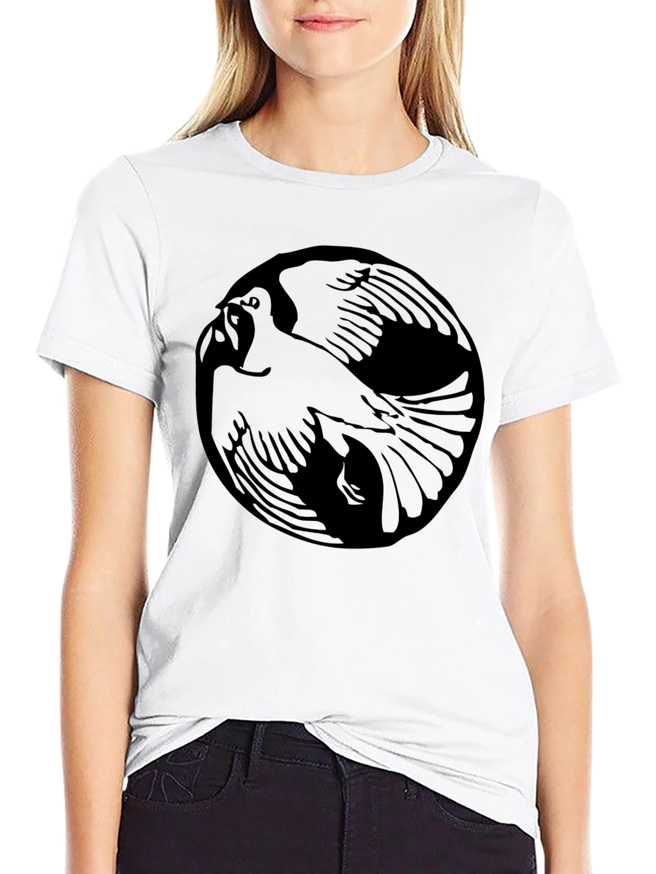 Raven Yin Yang Graphic Tee - Black Cotton Blend