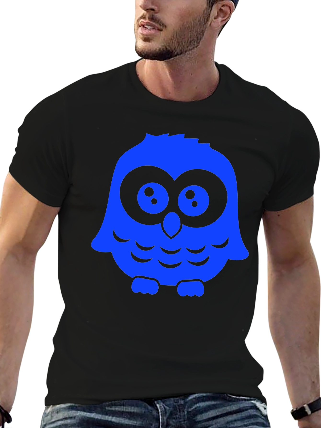 Owl Graphic Print T-Shirt - Black Casual Tee