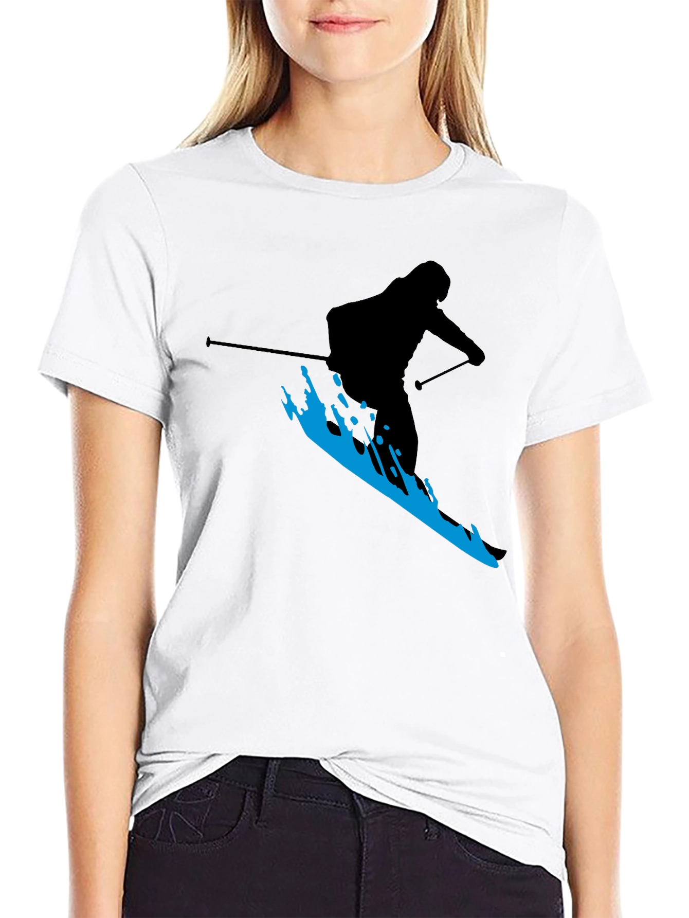 Skiing Silhouette T-Shirt - Black Graphic Tee