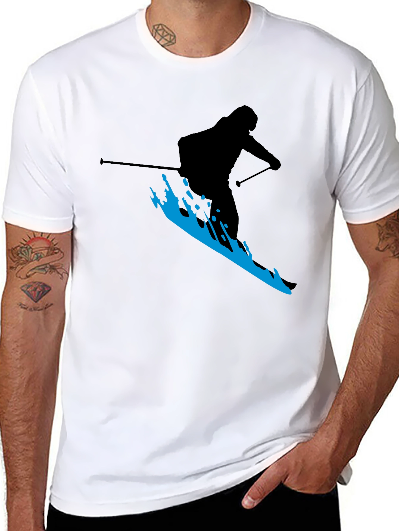 Skiing Silhouette T-Shirt - Black Graphic Tee