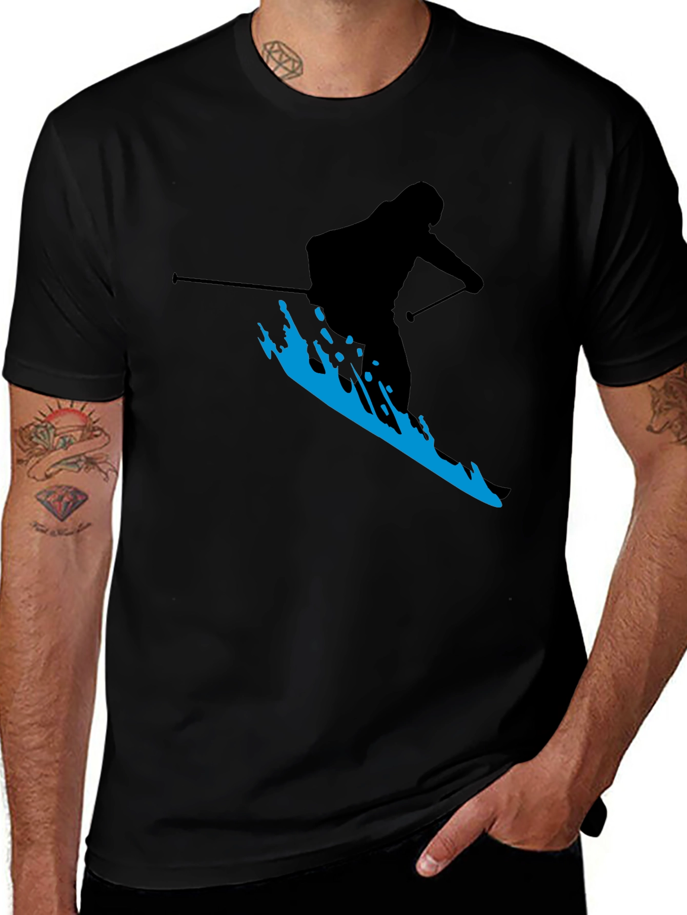 Skiing Silhouette T-Shirt - Black Graphic Tee