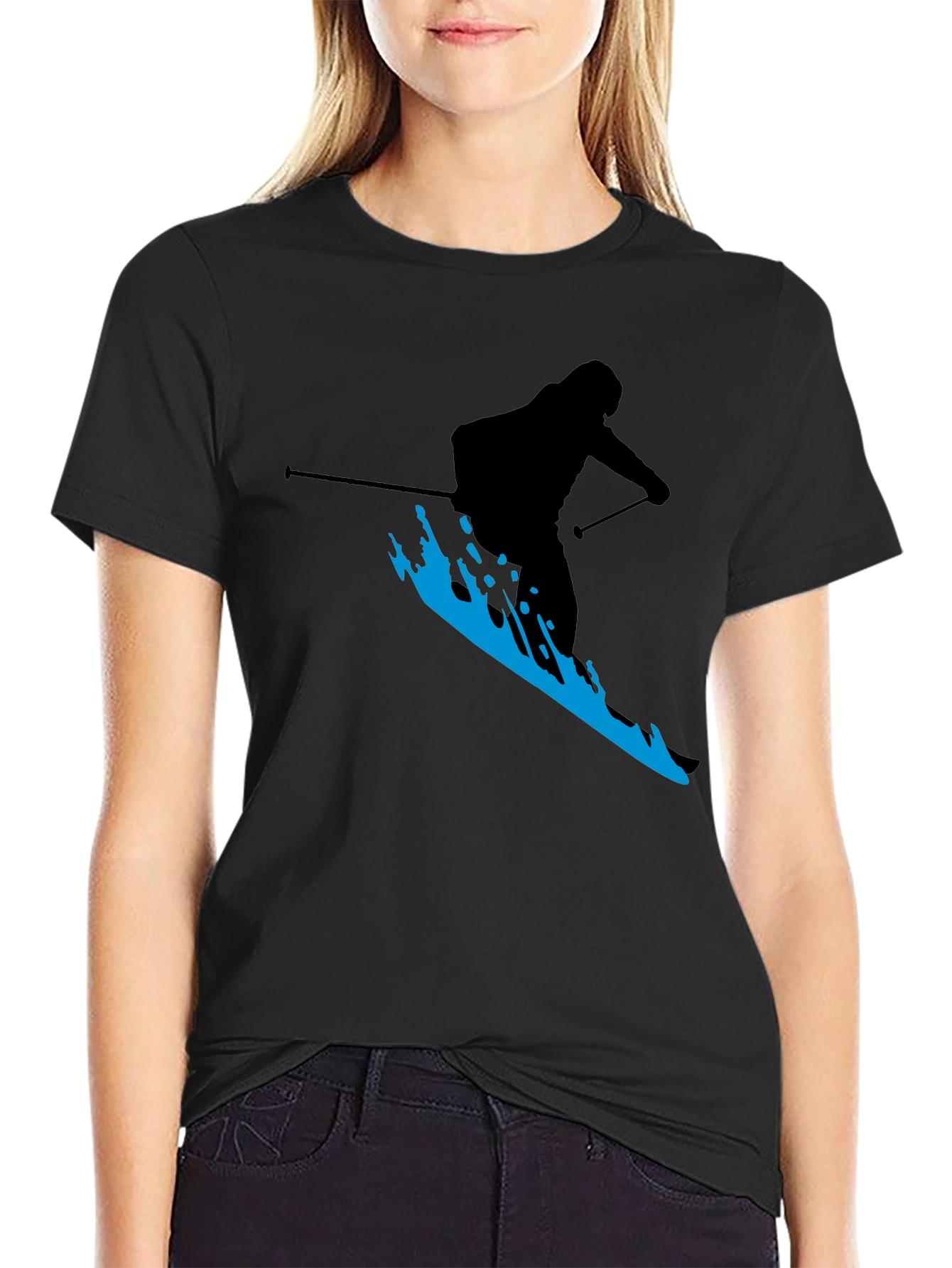 Skiing Silhouette T-Shirt - Black Graphic Tee