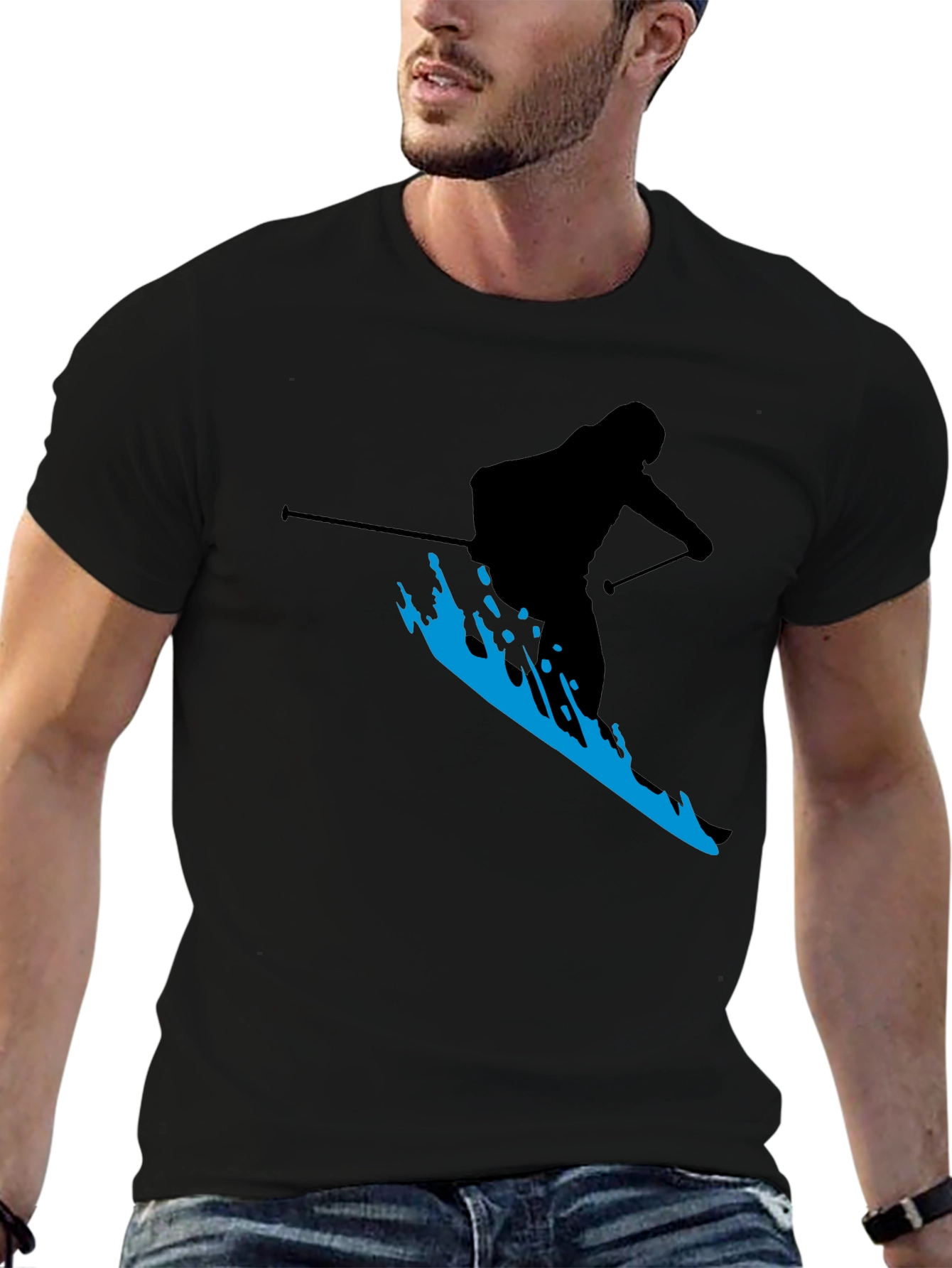 Skiing Silhouette T-Shirt - Black Graphic Tee