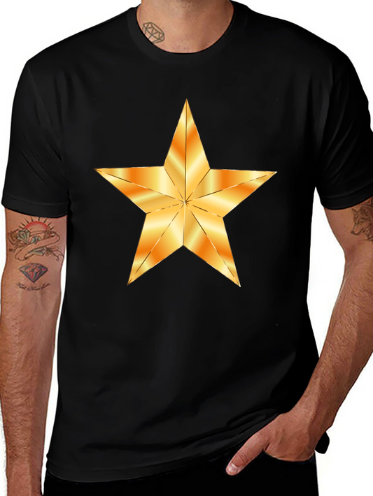 Black T-Shirt with Golden Star Graphic