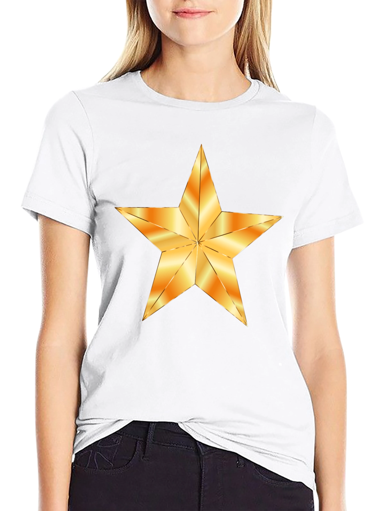 Black T-Shirt with Golden Star Graphic