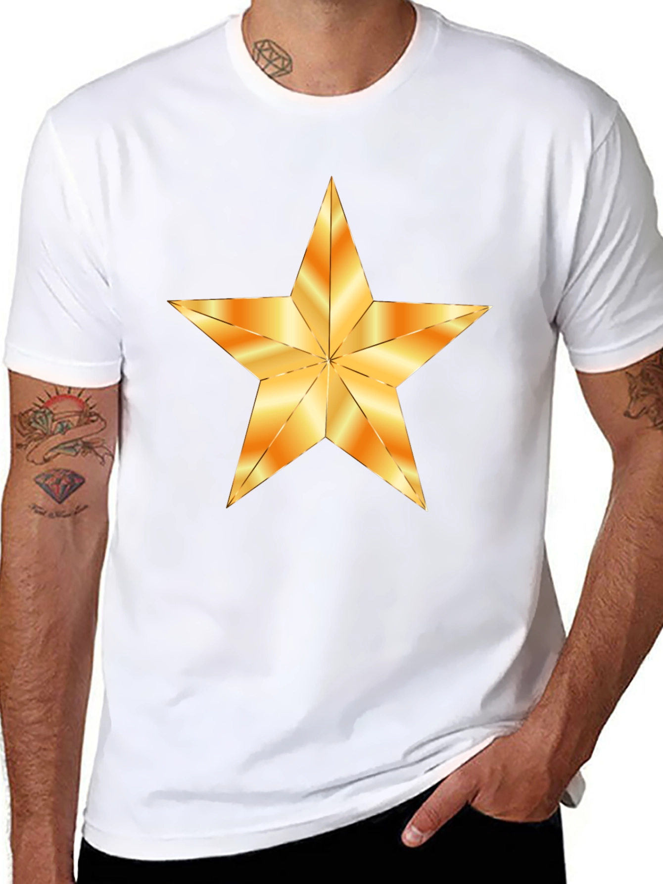 Black T-Shirt with Golden Star Graphic