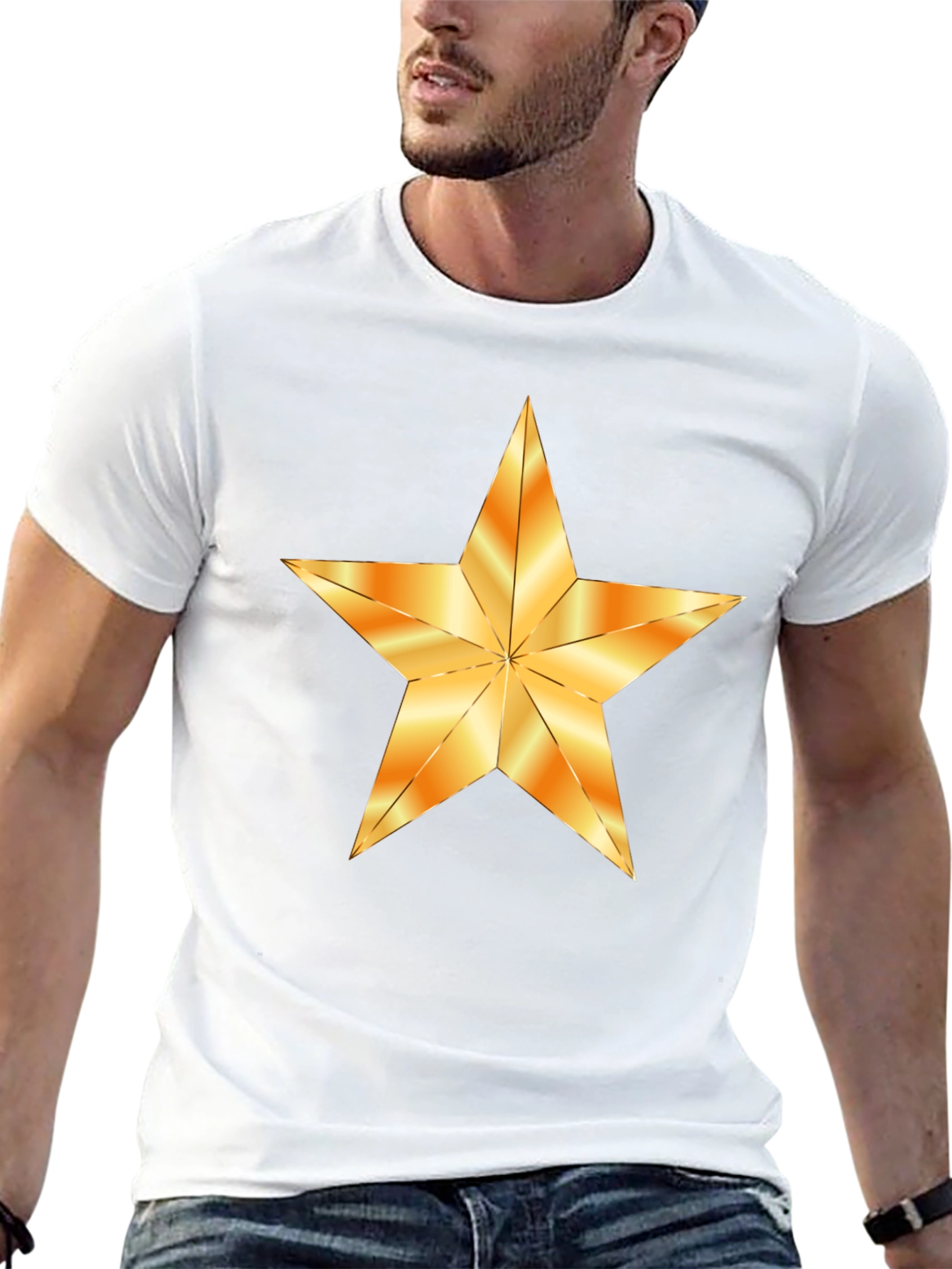 Black T-Shirt with Golden Star Graphic