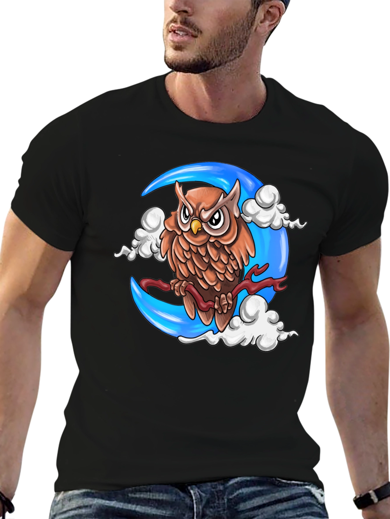 Owl on Moon T-Shirt - Unique Graphic Tee