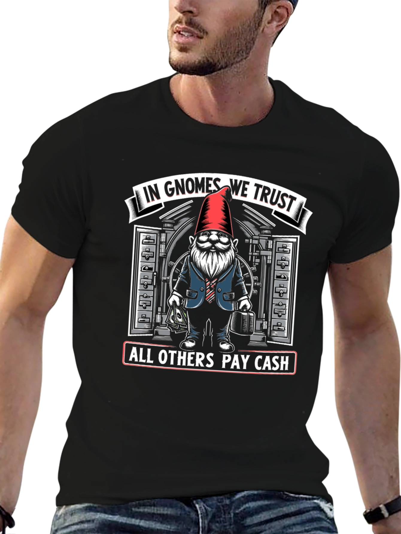 In Gnomes We Trust Black Graphic T-Shirt