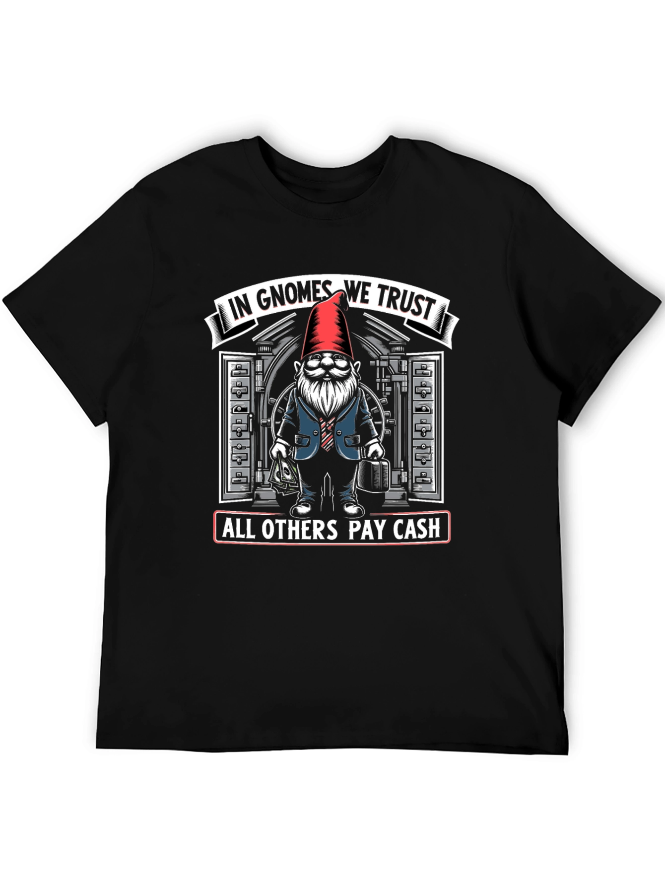 In Gnomes We Trust Black Graphic T-Shirt