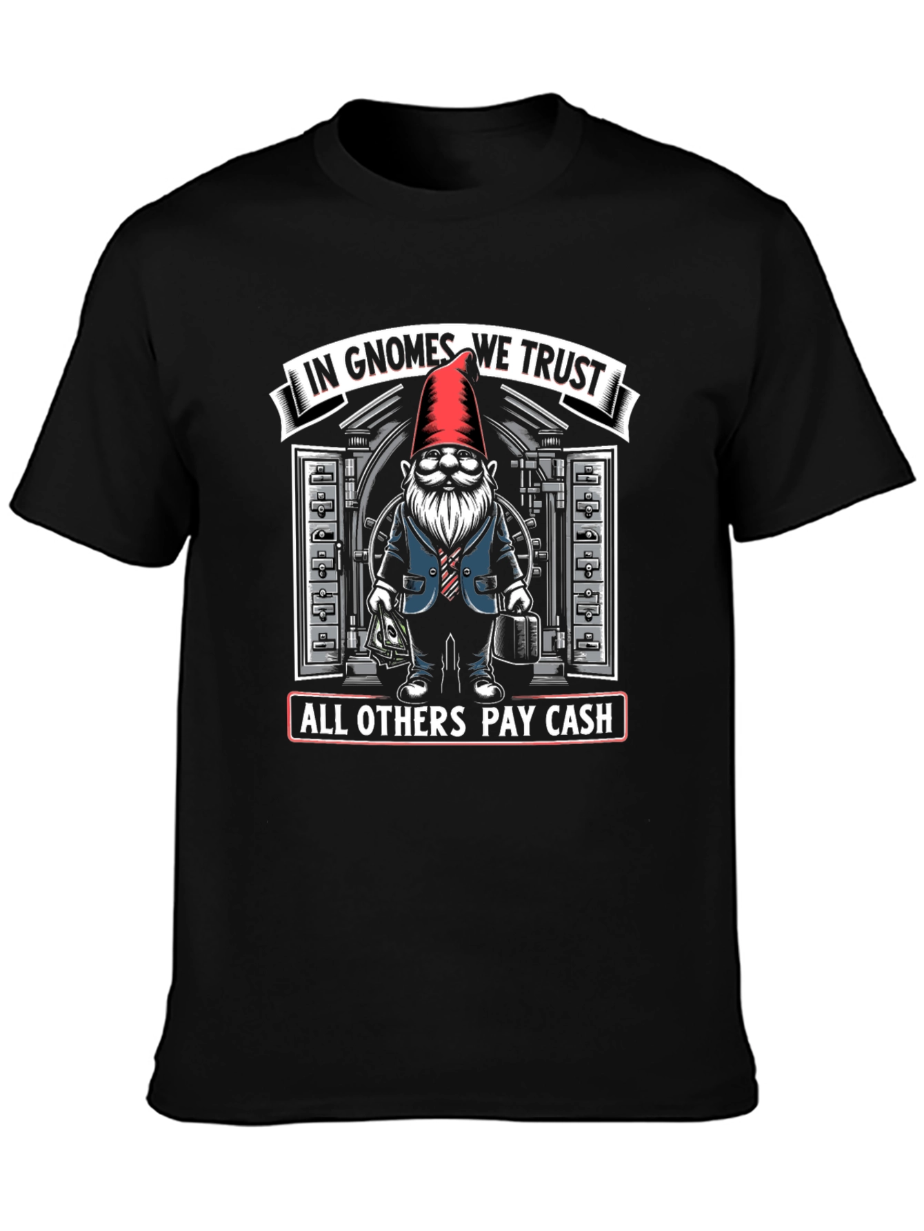 In Gnomes We Trust Black Graphic T-Shirt