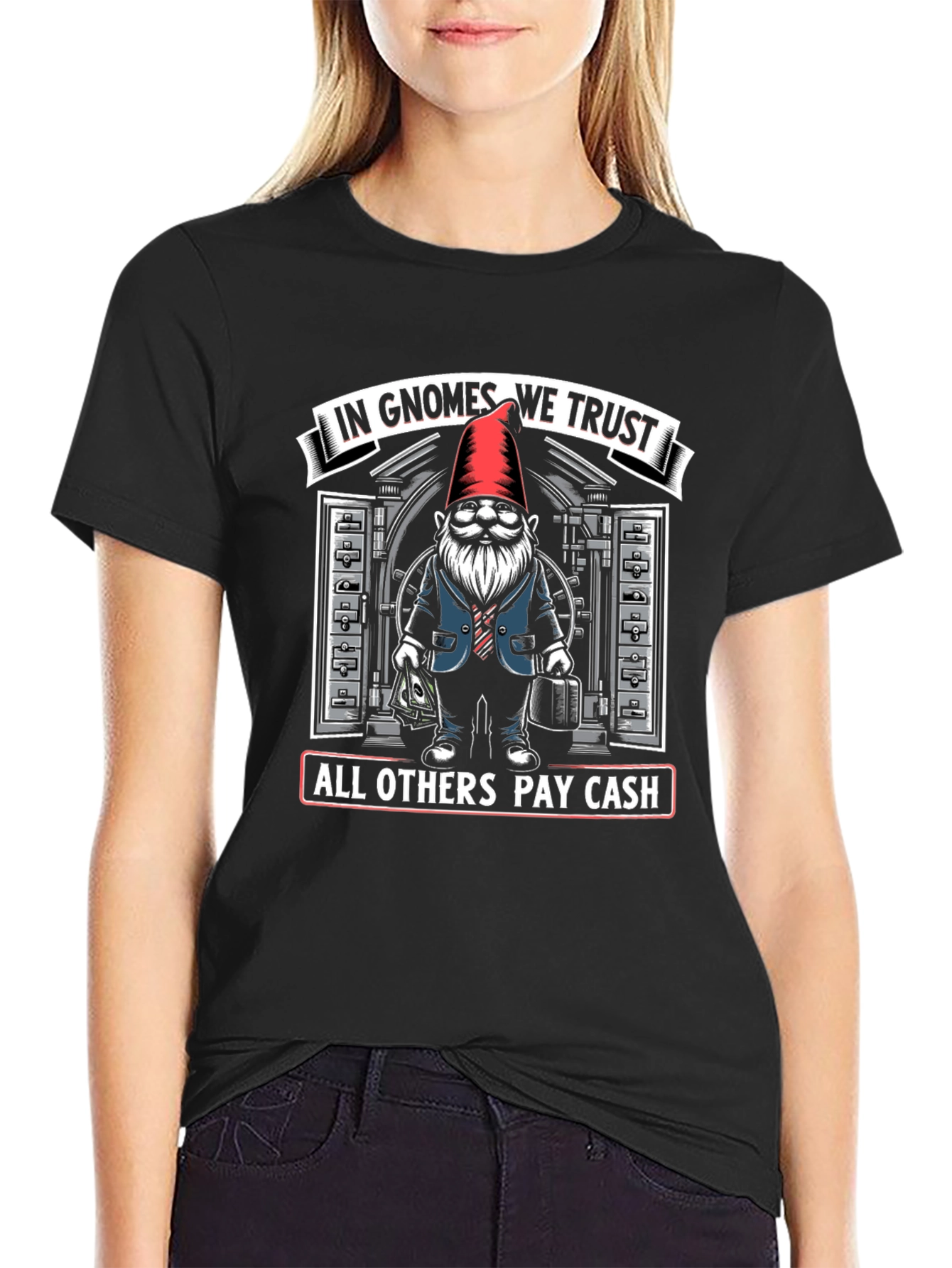 In Gnomes We Trust Black Graphic T-Shirt