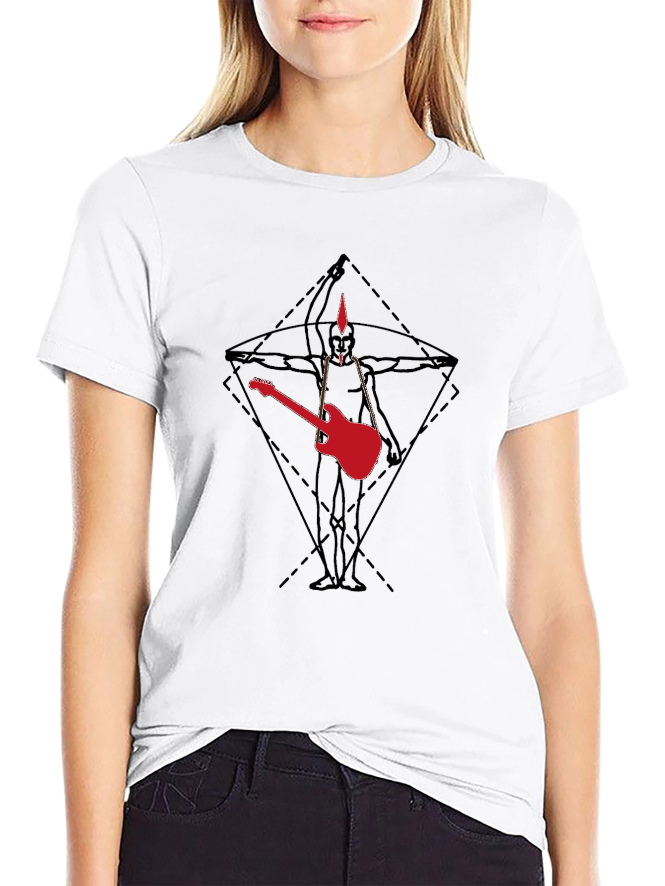 Geometric Guitar Graphic Tee - Black