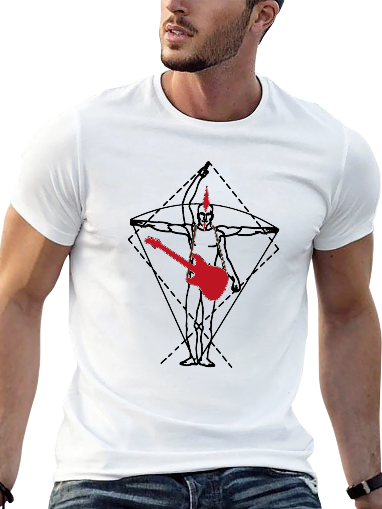 Geometric Guitar Graphic Tee - Black