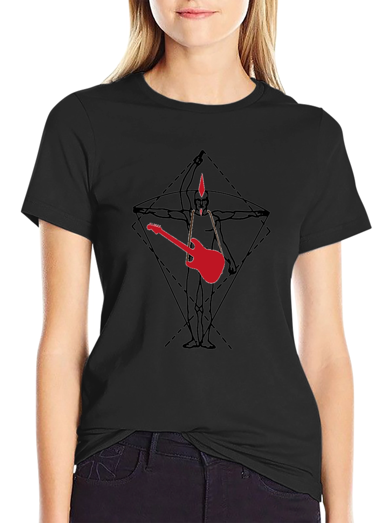 Geometric Guitar Graphic Tee - Black