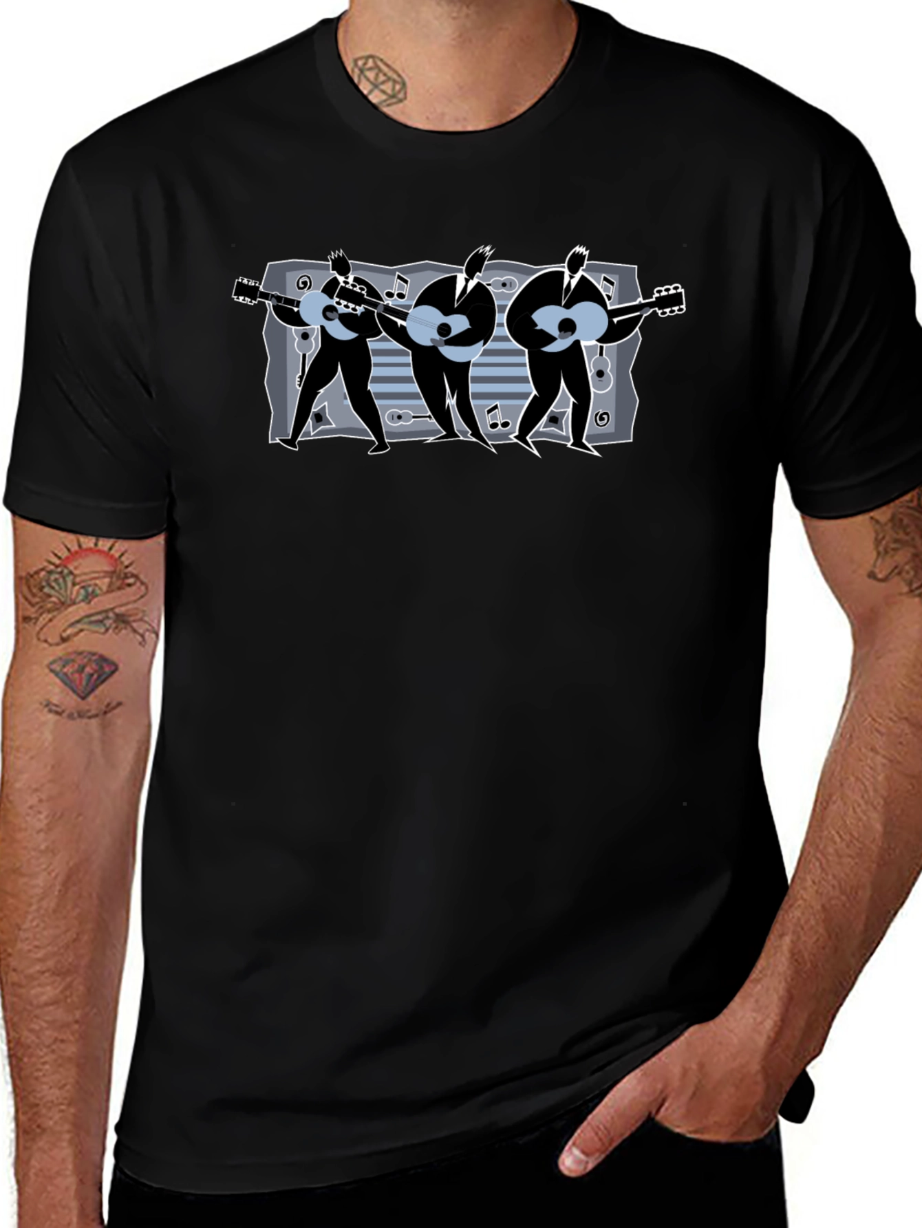 Guitar Trio T-Shirt: Musical Mens Black Tee