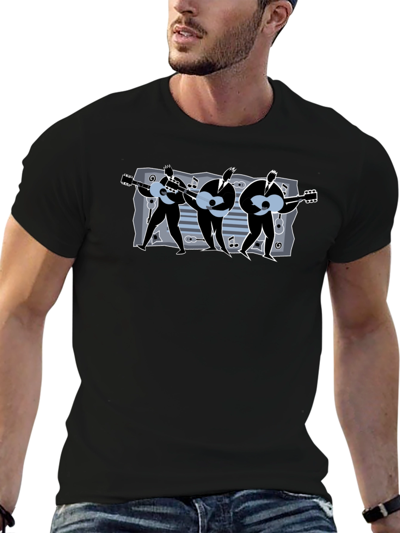 Guitar Trio T-Shirt: Musical Mens Black Tee