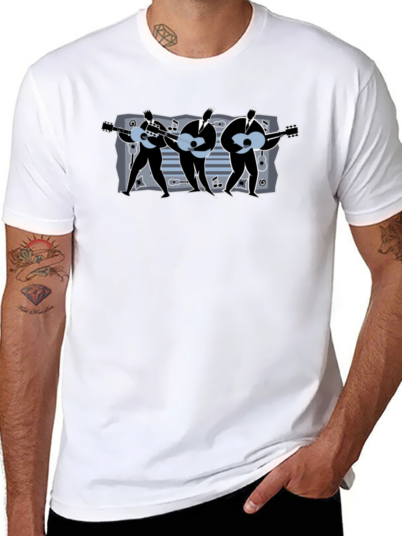 Guitar Trio T-Shirt: Musical Mens Black Tee