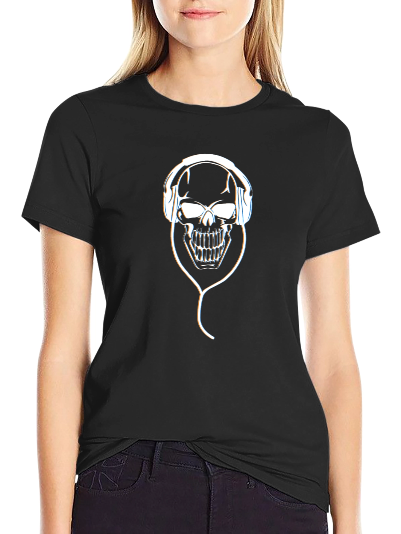 Skull with Headphones Graphic T-Shirt - Black