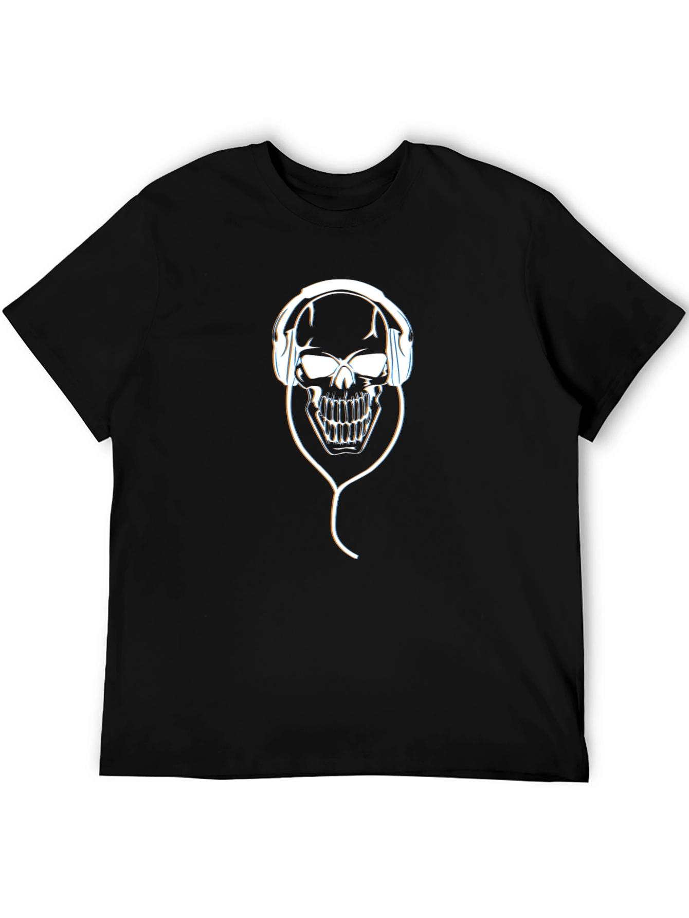 Skull with Headphones Graphic T-Shirt - Black