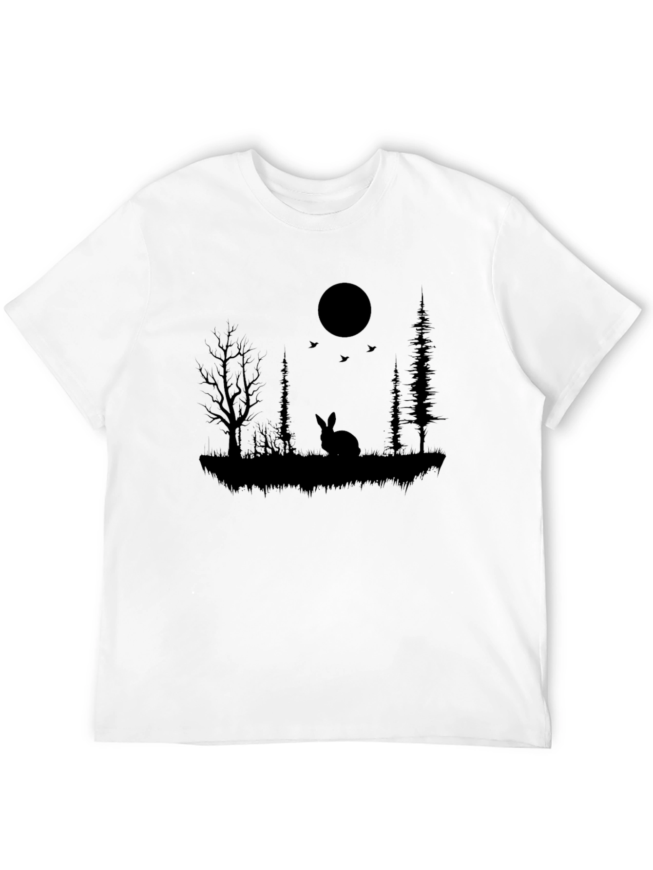 Silhouette Rabbit & Moon Graphic Black T-Shirt