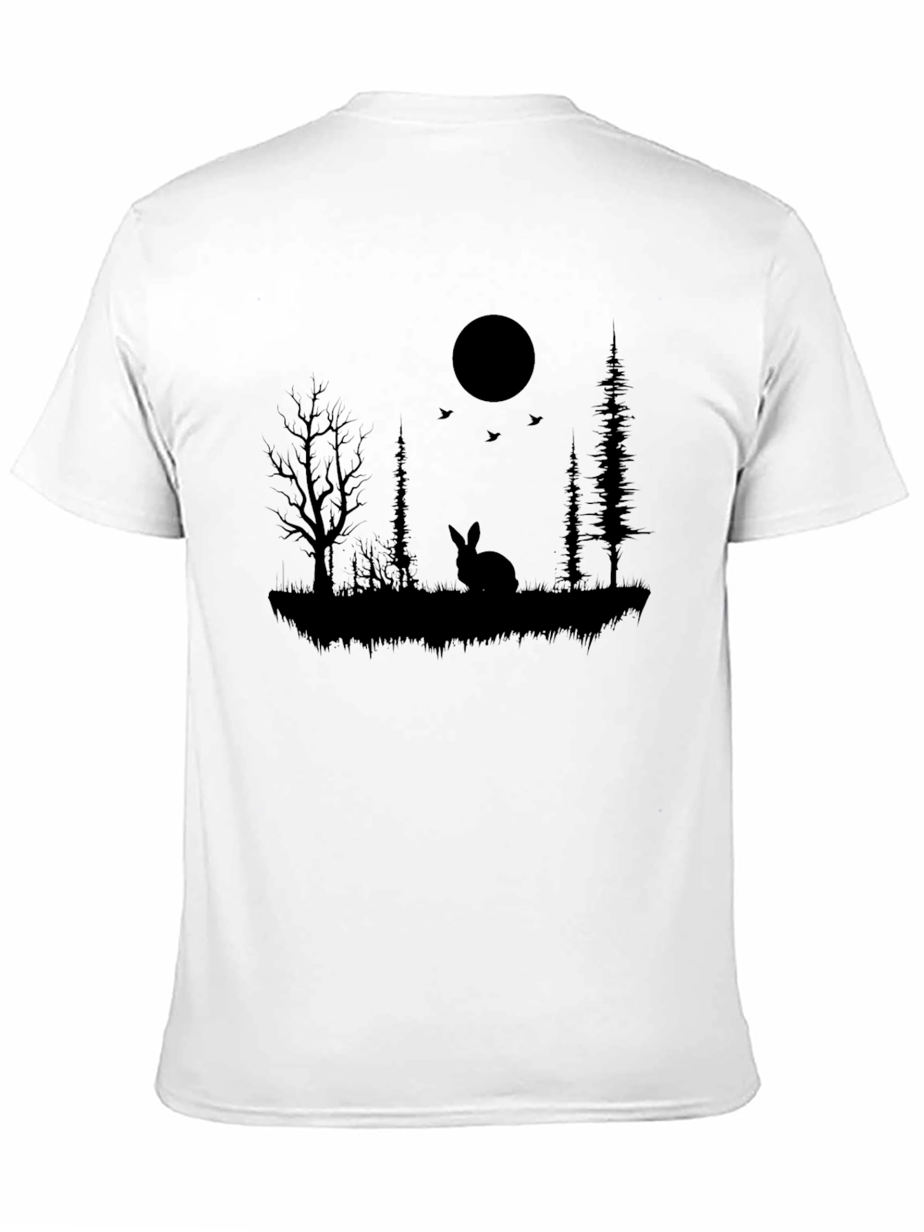 Silhouette Rabbit & Moon Graphic Black T-Shirt