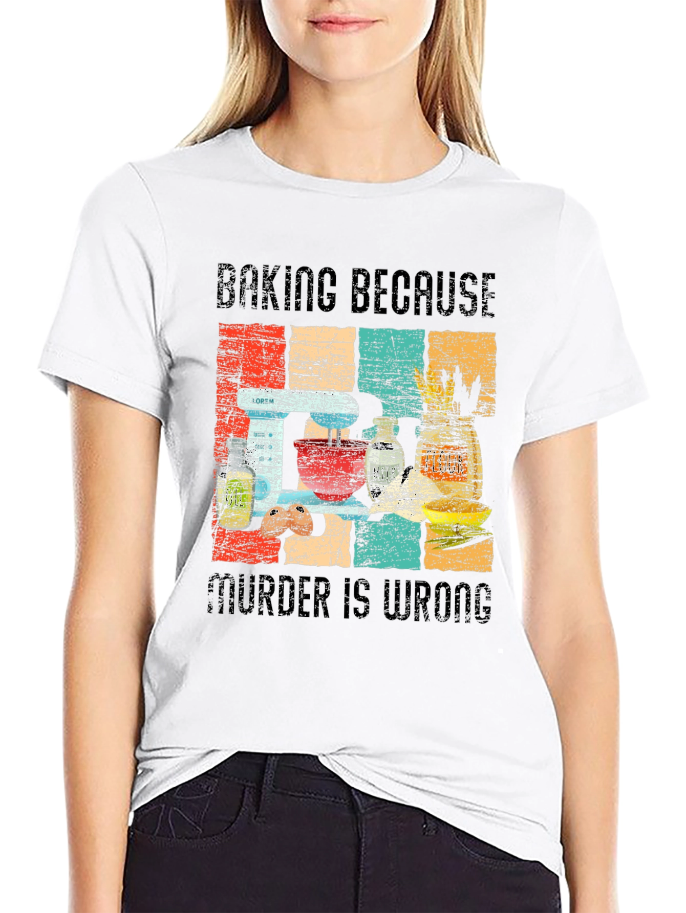 Baking Because Murder is Wrong Funny Retro T-Shirt