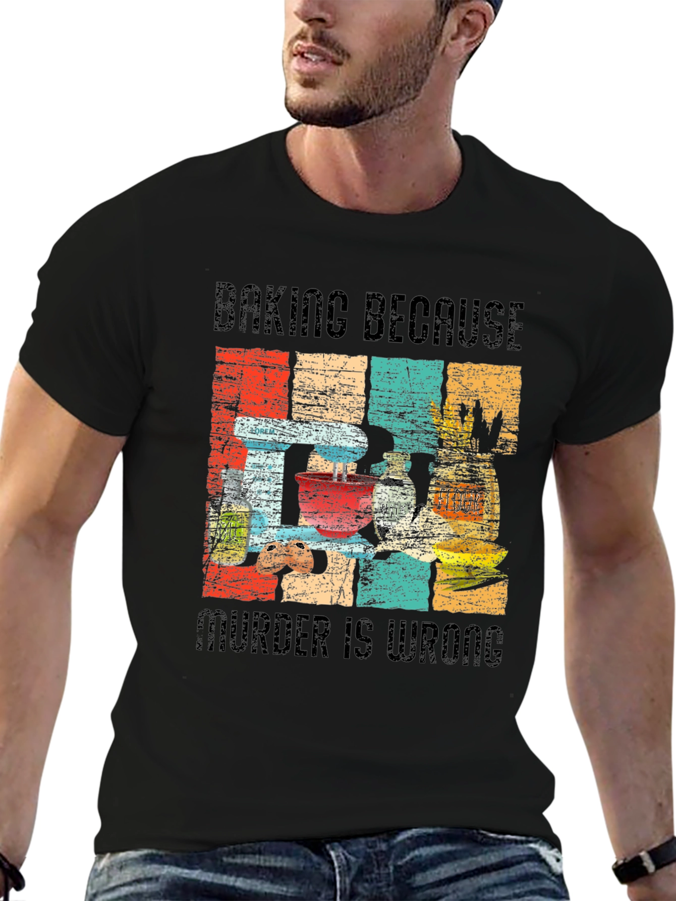 Baking Because Murder is Wrong Funny Retro T-Shirt