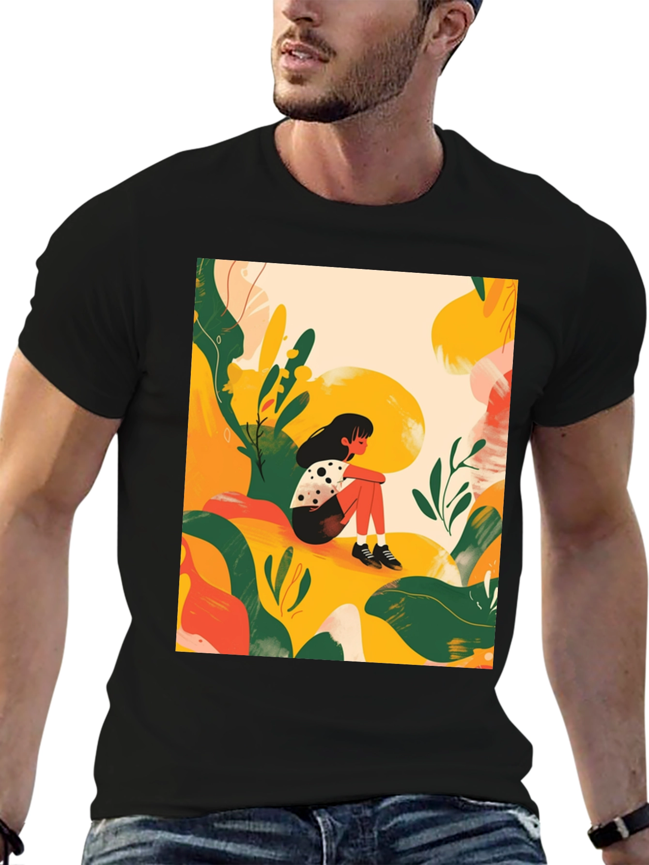 Abstract Girl Black T-Shirt - Stylish Graphic Tee
