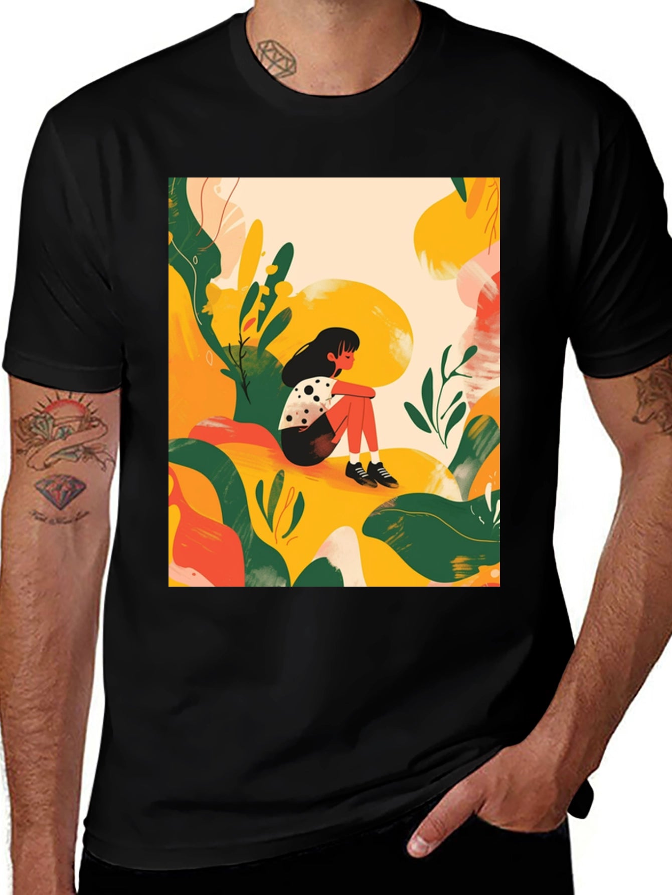 Abstract Girl Black T-Shirt - Stylish Graphic Tee