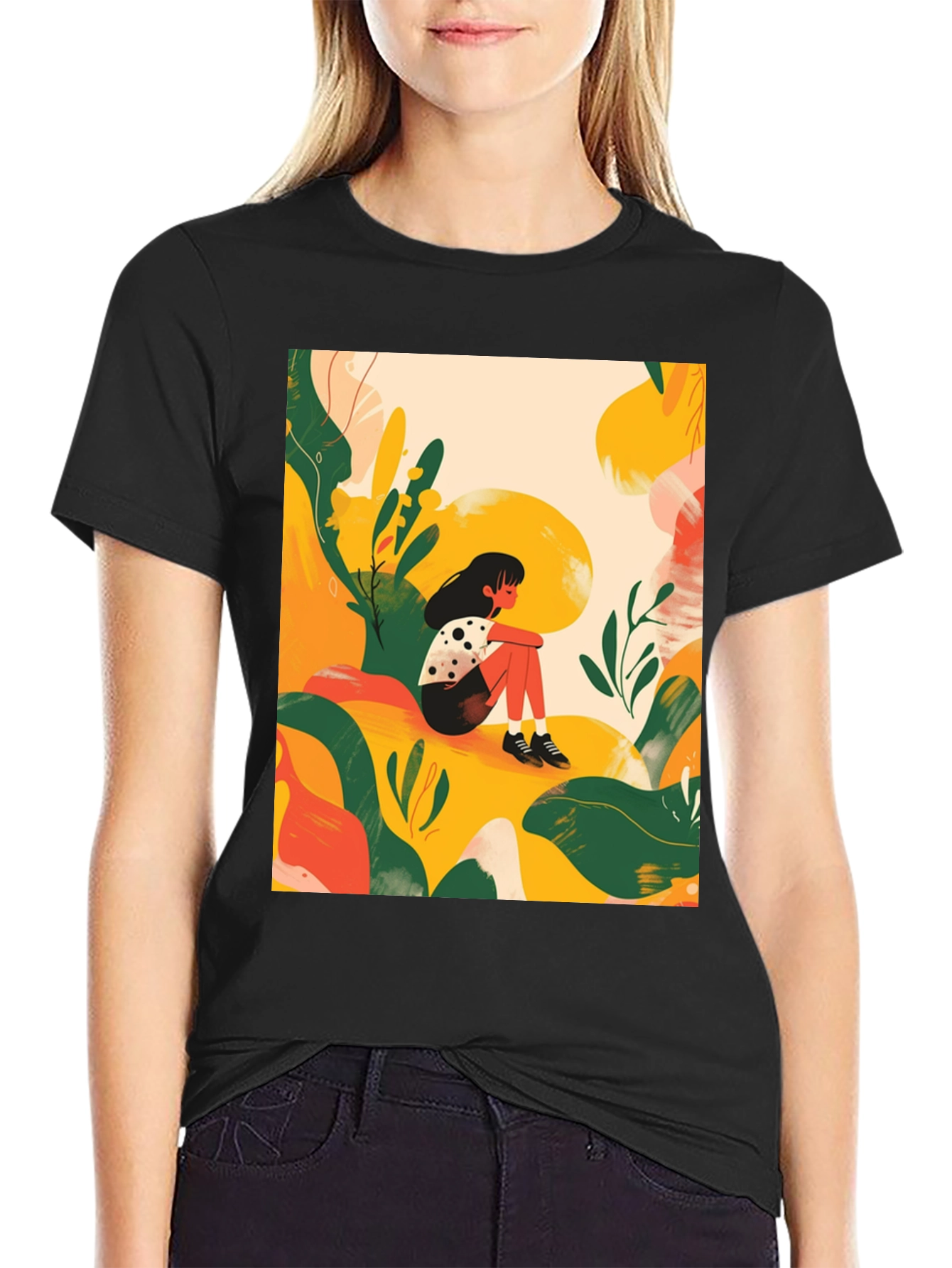 Abstract Girl Black T-Shirt - Stylish Graphic Tee