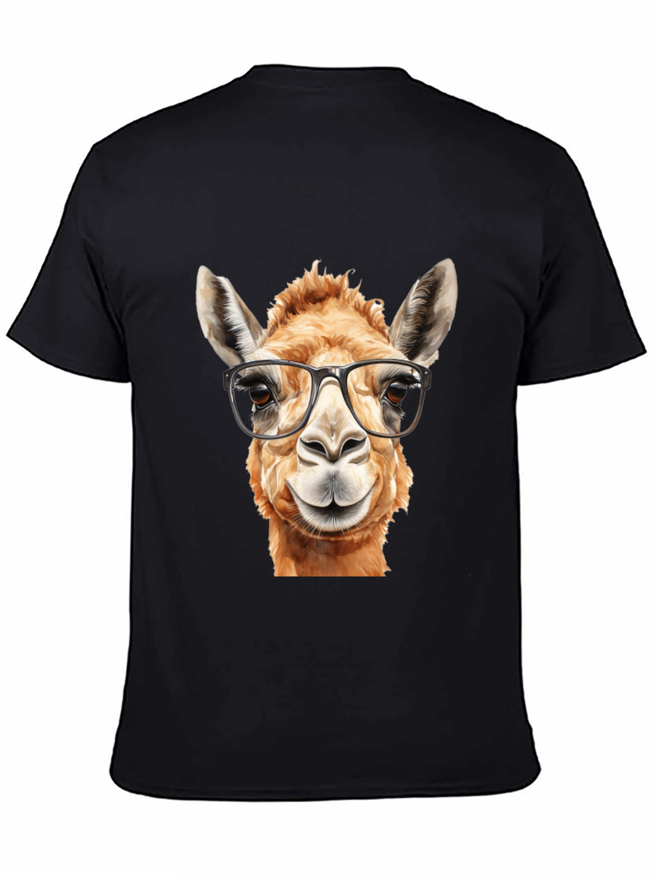 Llama with Glasses Black T-Shirt