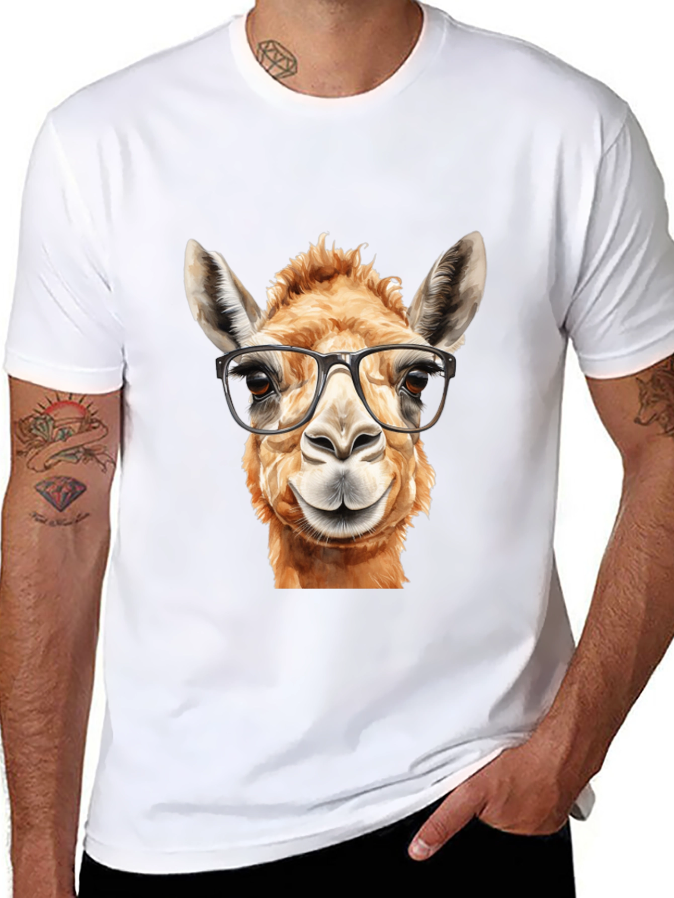Llama with Glasses Black T-Shirt