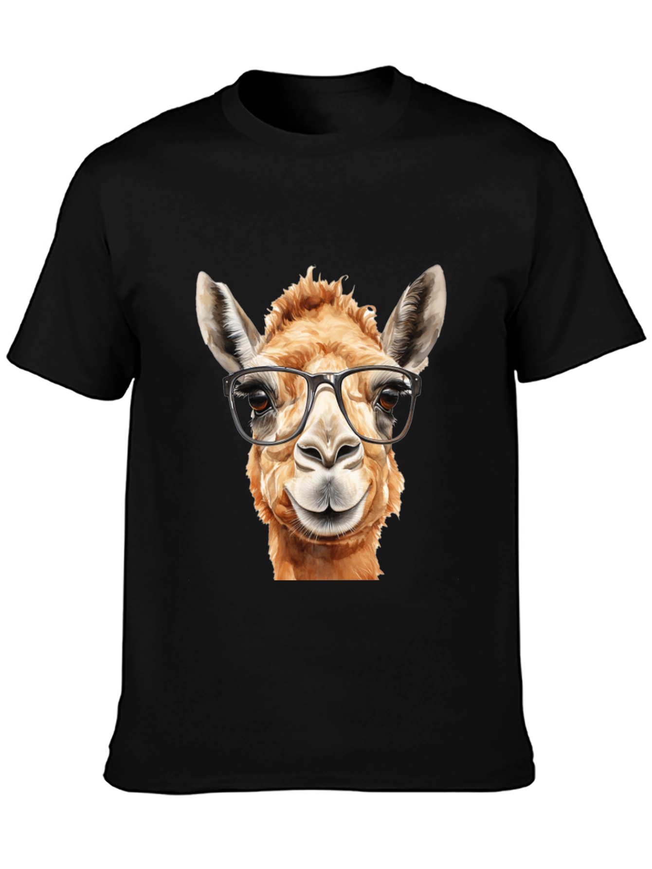 Llama with Glasses Black T-Shirt
