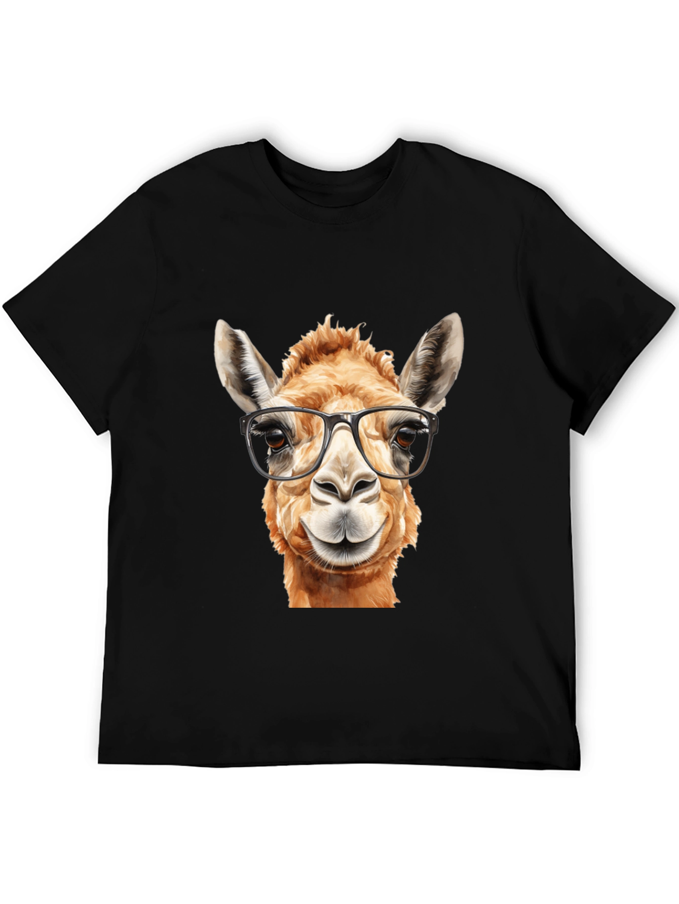 Llama with Glasses Black T-Shirt